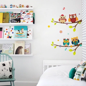 Stickers muraux hiboux sur branches pour décoration de chambre d'enfant et crèche