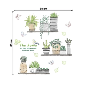 Detailed macro view of watercolor green plants and butterfly wall stickers for home decor