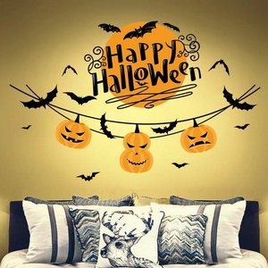 Removable PVC Halloween Pumpkin Moon Bat Wall Stickers Happy Halloween Decals For Party Home Bar Window Glass Decoration