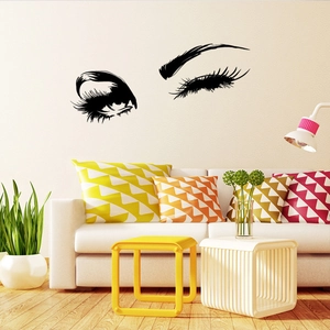 Minimalist black eyelashes and eyebrows wall decal for modern living room decor