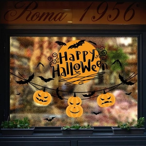 Happy Halloween pumpkin wall sticker with bats and moon for festive room decoration
