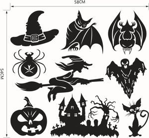 Halloween Hexe und Fledermaus Wandtattoo Set, 58x54cm dekorative Silhouetten für Räume