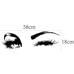 Detail of minimalist black eyelash wall sticker with 58cm by 18cm dimensions