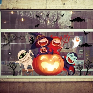 Double-sided Halloween window stickers with witch, pumpkin, and ghost for home glass decor