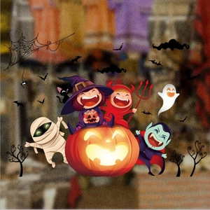 Double-sided Halloween wall stickers featuring cartoon witch, vampire and pumpkin
