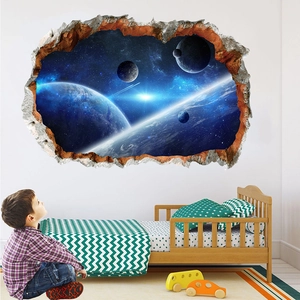 3D outer space planet wall decal with cosmic galaxy view for kids bedroom decor