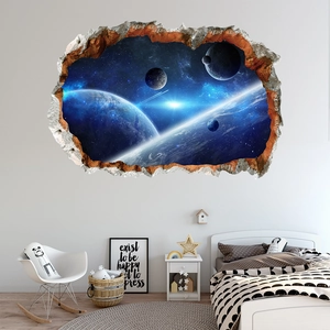 3D outer space planet wall decal with broken wall effect for kids bedroom decor