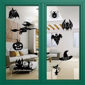 Halloween Wandsticker-Set mit schwarzen Hexen, Fledermäusen und Kürbis-Silhouetten