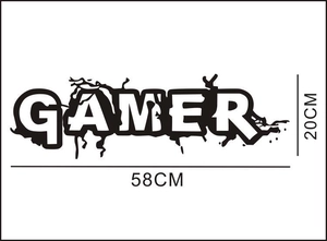 Black GAMER wall sticker graffiti art decor for living room size 58cm x 20cm