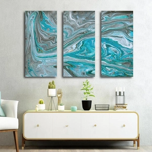 Modern abstract fluid art wall decor in turquoise and grey marble texture style
