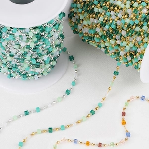 Handmade DIY Jewelry Making Chain Multicolor Cube Crystal Glass Beads Gold Silver Plated Copper Bead Chain Craft Material