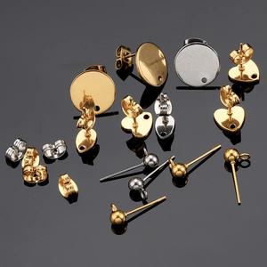 Gold and silver stainless steel geometric earring posts and backings jewelry components
