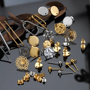 Geometric stainless steel DIY earring components in gold and silver with hammer texture