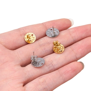 Hammered textured stainless steel round stud earring components for DIY jewelry making