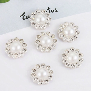 Flower Shape Faux Artificial Pearl Rhinestone Decorative Buttons For DIY Jewelry Making Clothing Sewing Accessories Sunflower Design