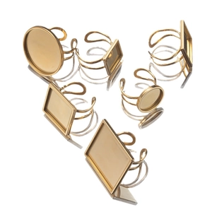 Adjustable 18k gold plated stainless steel ring bases in round and square shapes for DIY jewelry