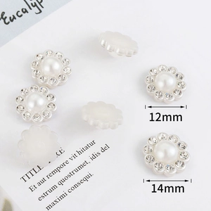 Elegant 12mm and 14mm double-layer pearl buttons with rhinestones for DIY sewing