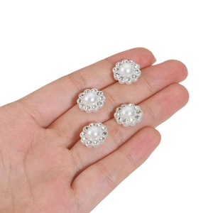 Set of four flower shaped pearl and rhinestone buttons for DIY clothing accessories