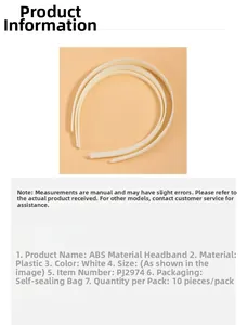 Detail of white ABS plastic headbands in a 10-piece pack with smooth curved surface