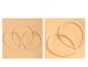 Detailed view of stacked 1cm white ABS plastic DIY headband bases with smooth outer curve
