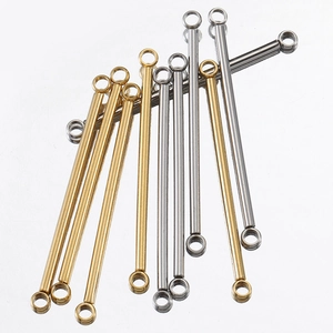 Polished 18k gold and silver stainless steel dual-hole link bars for DIY jewelry making