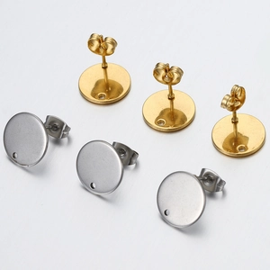 Polierte 18k Gold und Silber Edelstahl runde Ohrstecker Rohlinge für DIY Schmuckherstellung
