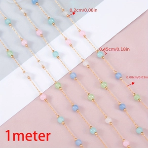 Colorful opal round stone handmade copper bead chain for DIY necklace making 1 meter