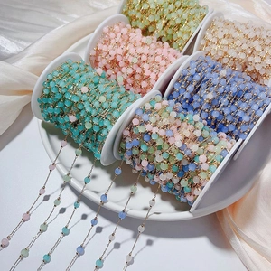 Copper Beaded Chain For DIY Jewelry Making Colorful Round Opal Style Beads Necklace Bracelet Handmade Material Accessory