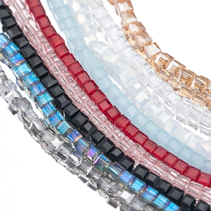 Square Glass Faceted Beads Cube Loose Beads For DIY Bracelet Necklace Jewelry Making Spacer Beads Strand