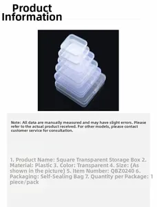 Detailed view of various sizes of transparent plastic storage boxes stacked on a white base
