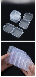 Macro detail of various sizes of transparent PP plastic storage boxes with flip lids