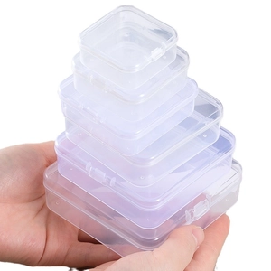 Stack of six transparent PP plastic storage boxes in varying sizes for small items
