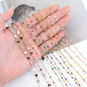 Chaînes à billes dorées en acier inoxydable avec breloques en émail coloré pour bijoux DIY