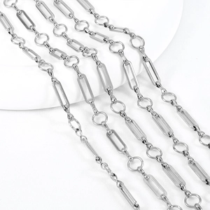 Polished stainless steel paperclip chain with round links for DIY jewelry making necklaces