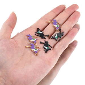 Halloween witch enamel charms for DIY bracelets necklaces purple black finish