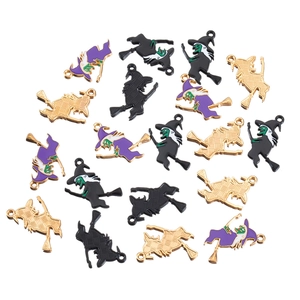 Halloween alloy witch charms with purple and black enamel for DIY necklaces and bracelets