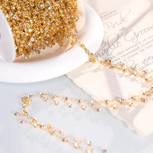 Golden DIY rhinestone chain for Lolita hair accessories and vintage clothing decor