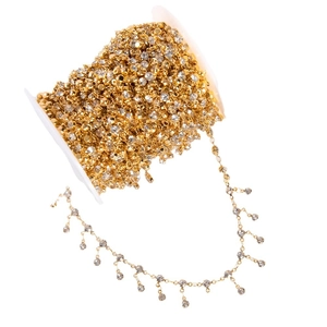 DIY gold plated copper rhinestone chain with fringe tassels for jewelry making accessories