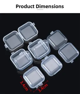 Matrix of 8 clear mini PP storage boxes with buckle lids for jewelry and small parts