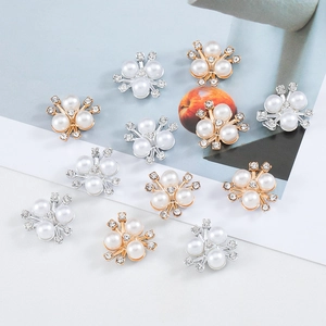 Alloy Faux Artificial Pearl Flower Rhinestone Charms Jewelry Findings For DIY Hair Accessories Clothing Decorative Buttons Wedding Jewelry