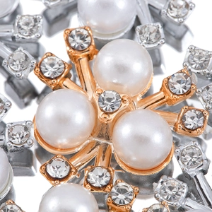 Alloy floral hair accessory base with three pearls and sparkling rhinestones for DIY crafts
