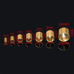Golden 18k plated stainless steel leather cord end caps in seven various sizes