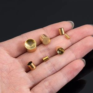 Golden stainless steel cylinder end caps and leather cord connectors for DIY jewelry making