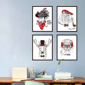 Lot de 4 tableaux d'animaux mignons avec cadres noirs pour décoration de chambre d'enfant