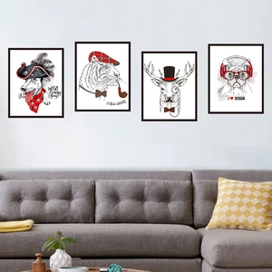 Lot de quatre stickers muraux animaux mignons avec chien, tigre et cerf en cadres noirs