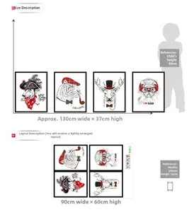Tableau des tailles détaillé pour stickers muraux 130x37cm avec têtes d'animaux drôles