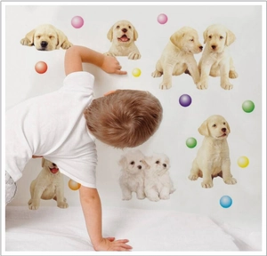 Adesivi murali cuccioli carini per cameretta bambini con decorazioni labrador e maltese