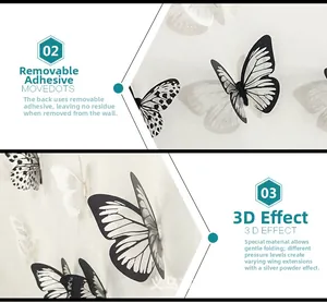 Detail of 3D double-layer butterfly wall stickers with foldable wings and removable adhesive