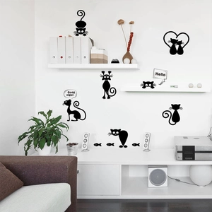 Schwarz Cartoon Katze DIY Lichtschalter Aufkleber PVC Wasserdicht Wandtattoos Für Schlafzimmer Kindergarten Dekor