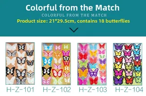 Detail view of 18 pieces 3D butterfly wall stickers in diverse colors and patterns